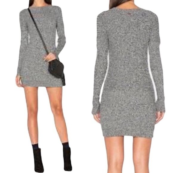 Knitz For Love & Lemons Stretch Crew Neck Sweater Dress Long Sleeve Size S Gray - Picture 1 of 3